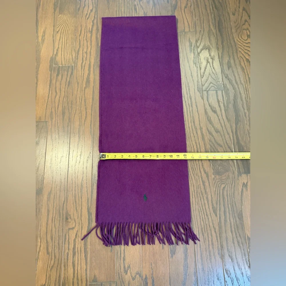 New! Polo Ralph Lauren 100% CASHMERE Fringe Purple Scarf Teal Green Pony
